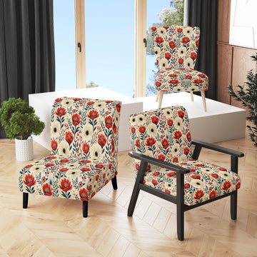 Red And Beige Retro Floral Pattern - Cottage Arm Chair